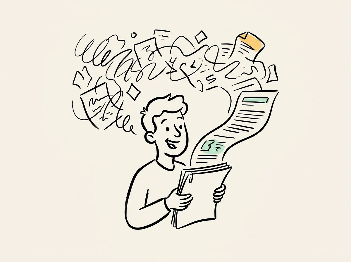 A person turning scattered data and notes into a neatly organized printed report with the AI report generator