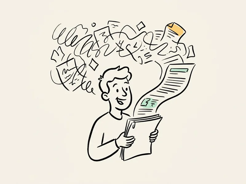 A person turning scattered data and notes into a neatly organized printed report with the AI report generator