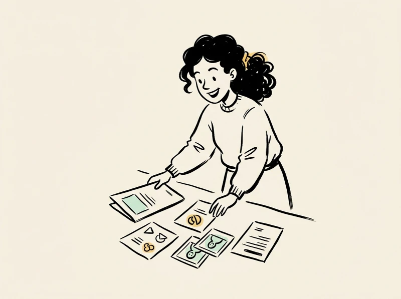 A PR person curating brand photos, logos, and a fact sheet into a polished printed media kit