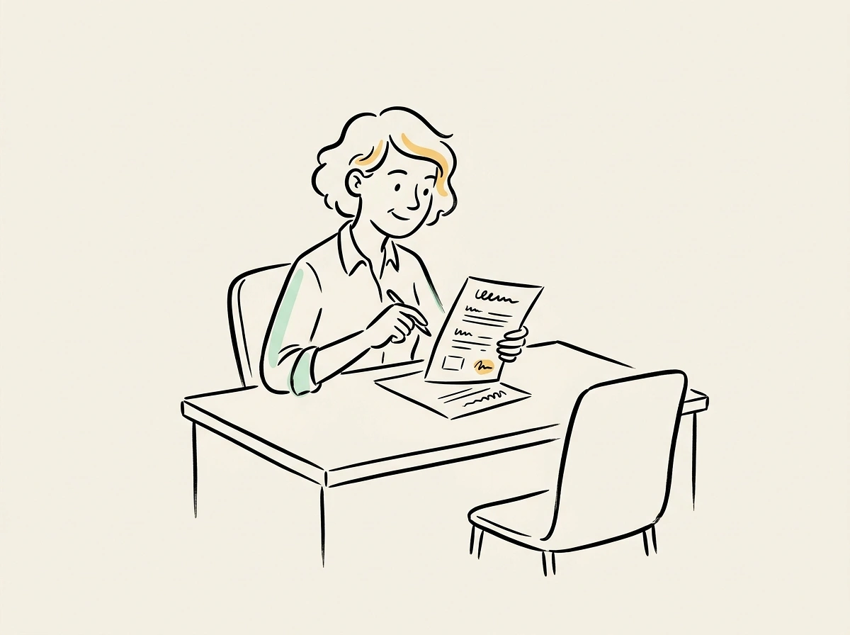 A manager preparing a concise printed performance review document before a one-on-one meeting