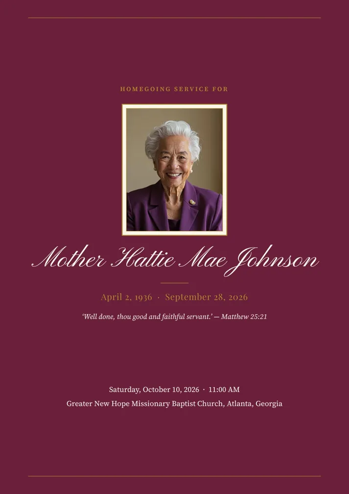Burgundy and Gold Homegoing Program Template