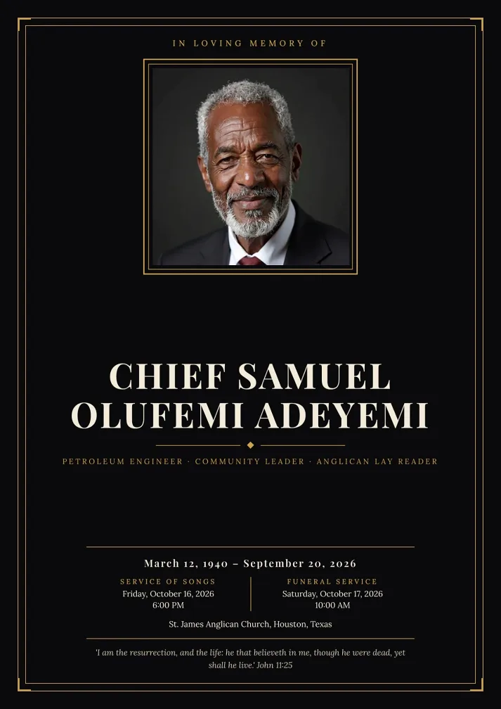 Black and Gold Funeral Programme Template
